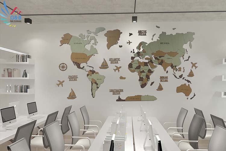 Trang trí tường văn phòng với Bản Đồ Thế giới Gỗ 3D