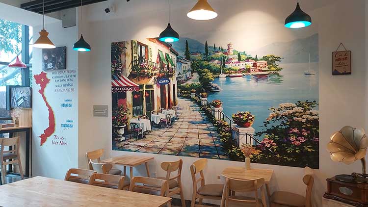 Vẽ cành cafe 3D trên tường quán cafe tại Tô Ngọc Vân Tây Hồ Hà Nội   TT162LHAR  LEHAIS ART