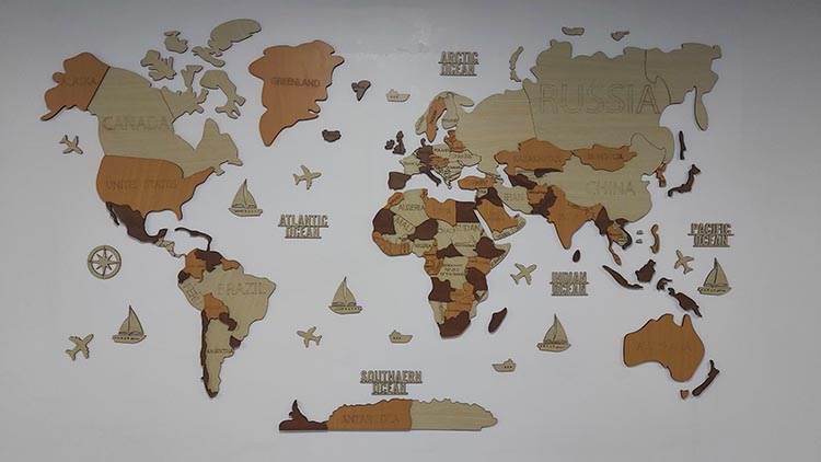 Mẫu bản đồ thế giới phiên bản 3D decor tường trống
