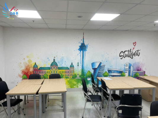 Công Trình Dán Tranh Tường Tại Giáo Dục German Link – Khi Không Gian Học Nói Lên Thương Hiệu công trình dán tranh tường